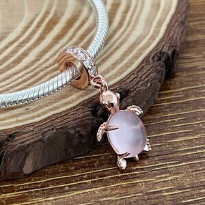 Pink Murano Glass turtle Dangle Charm